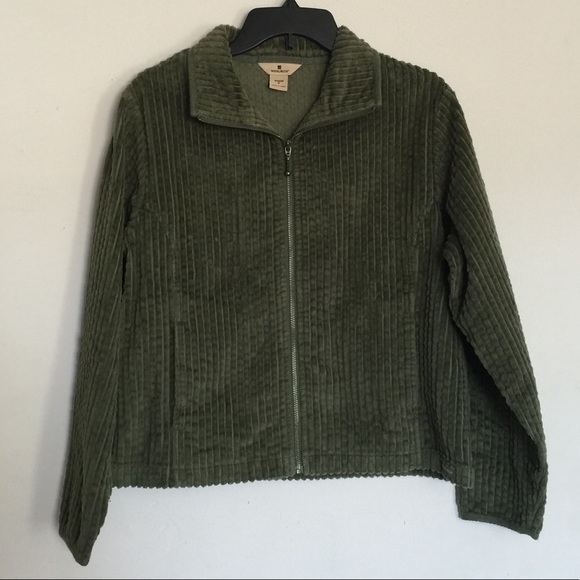 Urban Outfitters Sweaters - Army Green Corduroy Zip Up Jacket